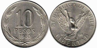 moneda Chilli 10 pesos 1980