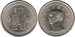 moneda antigua china 10 fen 1936