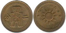 moneda antigua china 2 fen 1940