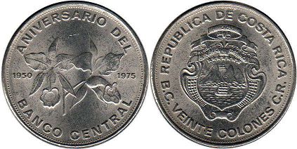 moneda Costa Rica 20 colones 1975 Banco Central