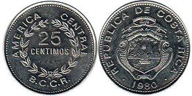 moneda Costa Rica 25 centimos 1980