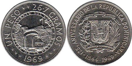 moneda DOMINICANA UN PESO 1969 125 Aniversario de la República