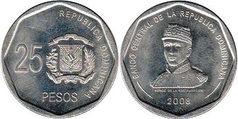 moneda Dominican Republic 25 pesos 2008