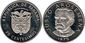 moneda Panamá 25 centésimos 1975 JUSTO AROSEMENA