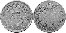moneda Bolivia 10 centavos 1871