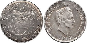 50 centavos a pesos colombianos 1932 antigua
