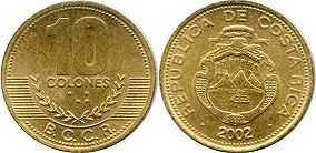 moneda Costa Rica 10 colones 2002