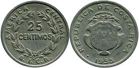 moneda Costa Rica 25 centimos 1935