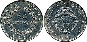moneda Costa Rica 50 centimos 1965