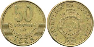 moneda Costa Rica 50 colones 1997