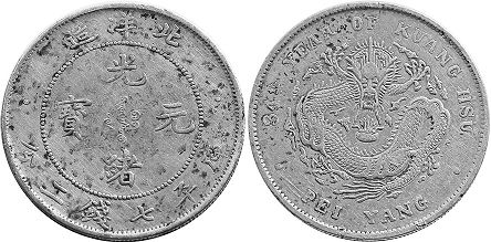 moneda china antigua 1 dólar 1908