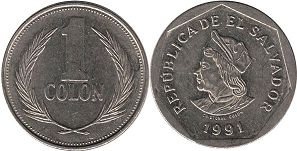 moneda Salvador 1 colon 1991