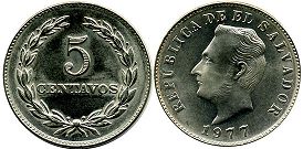 moneda Salvador 5 centavos 1977