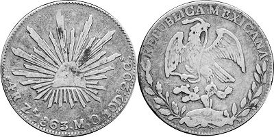 moneda Mexicana 4 reales 1863