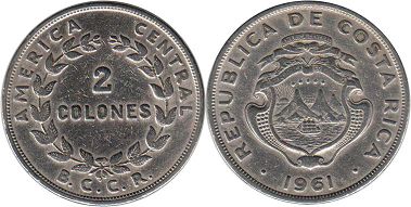 moneda Costa Rica 2 colones 1961
