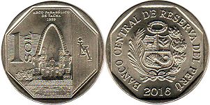 moneda Peru 1 sol 2016 Tacna Arco parabolico