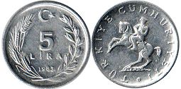 moneda Turkey 5 lira 1983