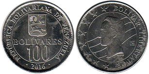 moneda Venezuela 100 bolivares 2016