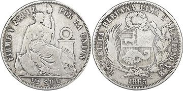 moneda Peru 1/2 sol 1865