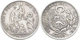 moneda Peru 1/5 sol 1913