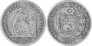 moneda Peru 1/2 dinero 1863