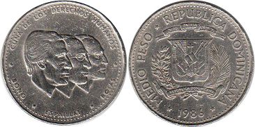 moneda Dominican Republic 1/2 peso 1986