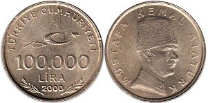 moneda Turkey 100000 lira 2000