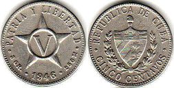 moneda Cuba 5 centavos 1946