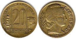 moneda Argentina 20 centavos 1945