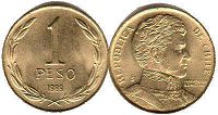 moneda Chilli 1 peso 1989
