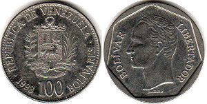 moneda Venezuela 100 bolivares 1998