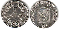 moneda Venezuela 5 centimes 1964