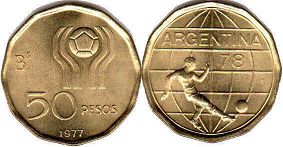 moneda Argentina 50 pesos 1977 Campeonato mundial de futbol