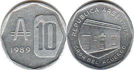 moneda Argentina 10 australes 1989