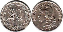 moneda Argentina 20 centavos 1921
