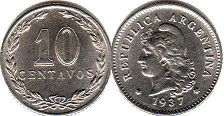 moneda Argentina 10 centavos 1937