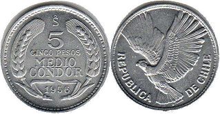 moneda Chile 5 pesos 1956