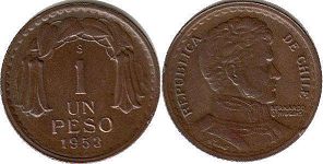 moneda Chile 1 peso 1953