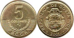 moneda Costa Rica 5 colones 2001