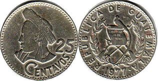 moneda Guatemala 25 centavos 1977
