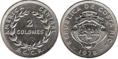 moneda Costa Rica 2 colones 1978