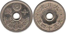 japanese viejo moneda 10 sen 1925