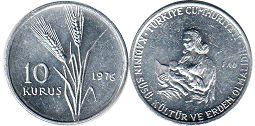 moneda Turquía 10 kurush 1976 FAO