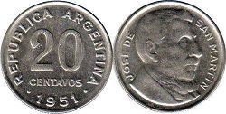 moneda Argentina 20 centavos 1951