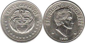 20 centavos a pesos colombianos 1956