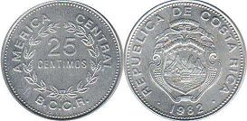moneda Costa Rica 25 centimos 1982