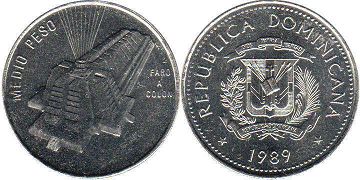 moneda Dominican Republic 1/2 peso 1989