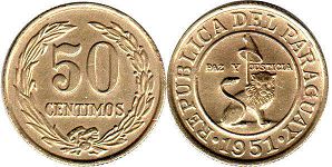 moneda Paraguay 50 centimos 1951