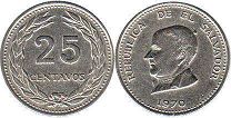 moneda Salvador 25 centavos 1970