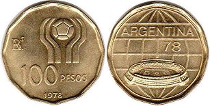 moneda Argentina 100 pesos 1978 Campeonato mundial de futbol